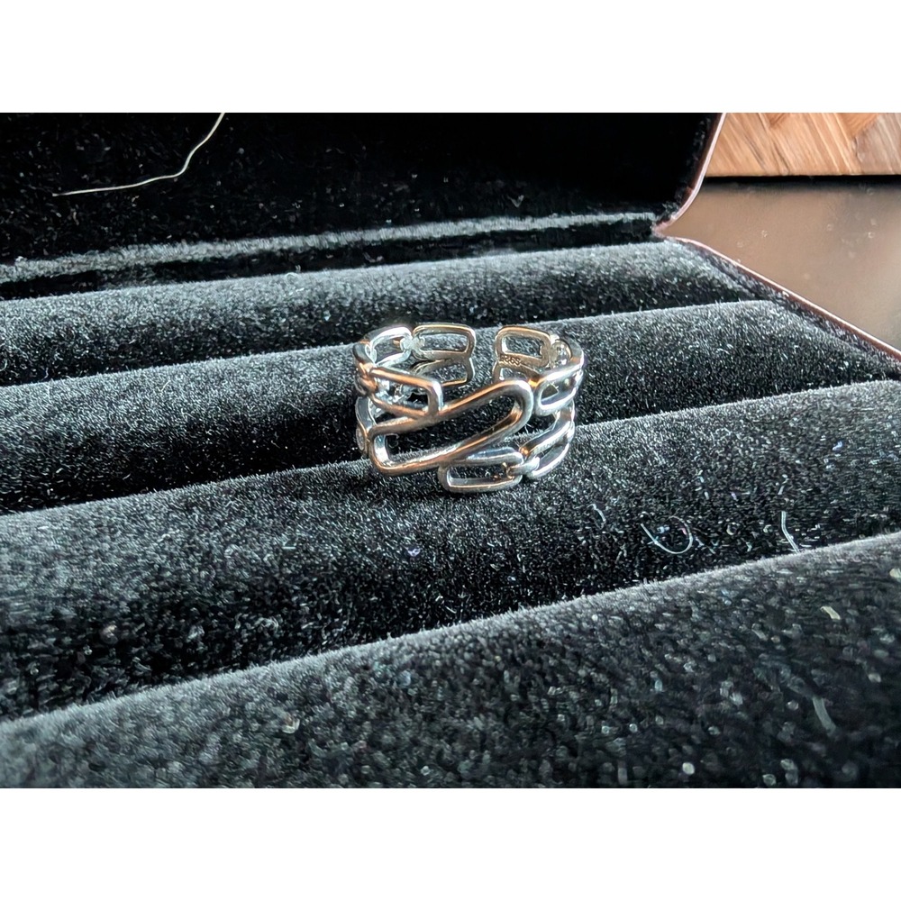 Size 6 Adjustable Sterling Silver 925 Chain Link Statement Ring